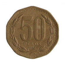 Km#219.2 50 Pesos  1995 SO MBC+ Chile  América  Cobre-alumínio-níquel 25(mm) 7(gr)