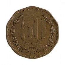 Km#219.2 50 Pesos  1995 SO MBC Chile  América  Cobre-alumínio-níquel 25(mm) 7(gr)