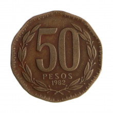 Km#219.1 50 Pesos  1982 SO MBC Chile  América  Cobre-alumínio-níquel 25(mm) 7(gr)