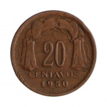 Km#177 20 Centavos 1950 SO MBC Chile  América  Cobre 18(mm) 3(gr)