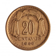 Km#177 20 Centavos 1946 SO MBC+ Chile  América  Cobre 18(mm) 3(gr)
