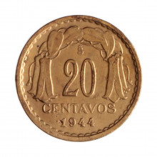 Km#177 20 Centavos 1944 SO MBC Chile  América  Cobre 18(mm) 3(gr)