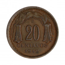 Km#177 20 Centavos 1942 SO MBC Chile  América  Cobre 18(mm) 3(gr)