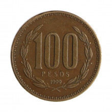 Km#226.2 100 Pesos  1999 SO MBC Chile  América  Bronze de alumínio 27(mm) 9(gr)
