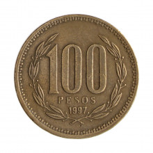 Km#226.2 100 Pesos  1997 SO MBC Chile  América  Bronze de alumínio 27(mm) 9(gr)