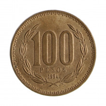 Km#226.2 100 Pesos  1994 SO MBC+ Chile  América  Bronze de alumínio 27(mm) 9(gr)