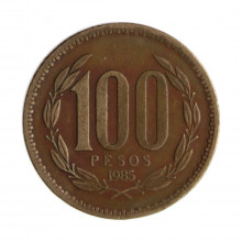 Km#226.1 100 Pesos  1985 SO MBC Chile  América  Bronze de alumínio 27(mm) 9(gr)
