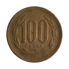 Km#226.1 100 Pesos  1981 SO MBC Chile  América  Bronze de alumínio 27(mm) 9(gr)
