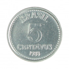 Moeda V-385 5 Centavos 1988 FC Data Difícil Aço Inoxidável Ø16mm 1,8gr.