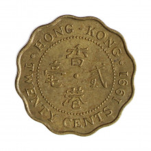 Km#59 20 Cents 1991 MBC Hong Kong Ásia Níquel com revestimento de latão 19(mm) 2.6(gr)