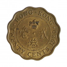 Km#36 20 Cents 1980 MBC Hong Kong Ásia Níquel com revestimento de latão 19(mm) 2.6(gr)