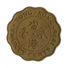 Km#36 20 Cents 1976 MBC Hong Kong Ásia Níquel com revestimento de latão 19(mm) 2.6(gr)