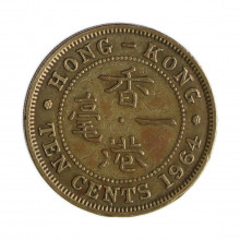 Km#28.1 10 Cents 1964 MBC Hong Kong Ásia Níquel com revestimento de latão 20.6(mm) 4.5359(gr)