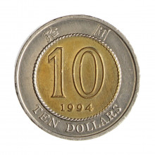 Km#70 10 Dollars 1994 MBC+ Hong Kong Ásia Bimetálico 24(mm) 11(gr)