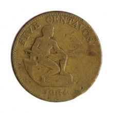 Km#187 5 Centavos 1964 BC Filipinas Ásia Latão 21(mm) 4.8(gr)