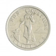 Km#181 10 Centavos 1944 D MBC Filipinas Ásia Prata 0.750 17(mm) 2(gr)