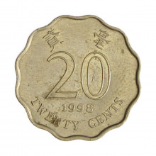 Km#67 20 Cents 1998 MBC Hong Kong Ásia Níquel com revestimento de latão 19(mm) 2.6(gr)