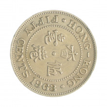 Km#30.1 50 Cents 1963 H MBC Hong Kong Ásia Cupro-Níquel 23.6(mm) 5.83(gr)