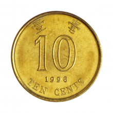 Km#66 10 Cents 1998 FC Hong Kong Ásia Níquel com revestimento de latão 17.55(mm) 1.84(gr)