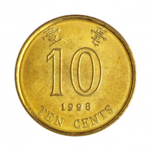 Km#66 10 Cents 1998 FC Hong Kong Ásia Níquel com revestimento de latão 17.55(mm) 1.84(gr)