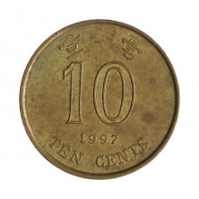 Km#66 10 Cents 1997 MBC Hong Kong Ásia Níquel com revestimento de latão 17.55(mm) 1.84(gr)