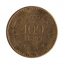 Km#296 100 Pesos  2014 MBC Colômbia  América  Aço com Revestimento de Latão 20.3(mm) 3.34(gr)