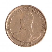 Km#263 2 Pesos  1977 MBC Colômbia  América  Níquel com Revestimento de Cobre 24.5(mm) 7.7(gr)