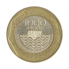 Km#299 1000 Pesos  2015 MBC+ Colômbia  América  Bimetálico 26.7(mm) 9.95(gr)