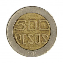 Km#286 500 Pesos  2011 MBC Colômbia  América  Bimetálico 23.8(mm) 7.4(gr)