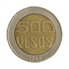 Km#286 500 Pesos  2006 MBC Colômbia  América  Bimetálico 23.8(mm) 7.4(gr)