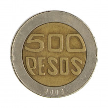 Km#286 500 Pesos  2005 MBC Colômbia  América  Bimetálico 23.8(mm) 7.4(gr)