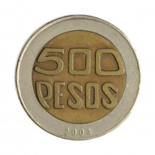 Km#286 500 Pesos  2004 MBC Colômbia  América  Bimetálico 23.8(mm) 7.4(gr)