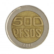 Km#286 500 Pesos  2002 MBC Colômbia  América  Bimetálico 23.8(mm) 7.4(gr)