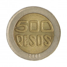 Km#286 500 Pesos  2002 MBC+ Colômbia  América  Bimetálico 23.8(mm) 7.4(gr)
