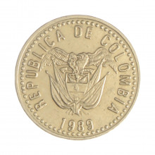Km#281.1 10 Pesos 1989 MBC Colômbia  América  Latão com Revestimento de Níquel  18.75(mm) 3.3(gr)