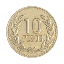 Km#281.1 10 Pesos 1989 MBC Colômbia  América  Latão com Revestimento de Níquel  18.75(mm) 3.3(gr)