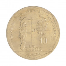 Km#270 10 Pesos 1981 MBC Colômbia  América  Latão com Revestimento de Níquel  28(mm) 10(gr)