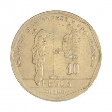 Km#270 10 Pesos 1981 MBC Colômbia  América  Latão com Revestimento de Níquel  28(mm) 10(gr)