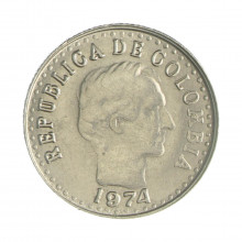 Km#253 10 Centavos  1974 MBC Colômbia  América  Aço com Revestimento de Níquel  18.4(mm) 2.52(gr)