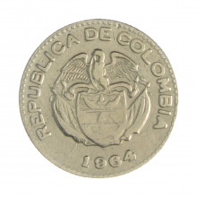 Km#212.2 10 Centavos  1964 MBC+ Colômbia  América  Cupro-Níquel 18.5(mm) 2.5(gr)