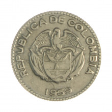 Km#212.2 10 Centavos  1959 MBC+ Colômbia  América  Cupro-Níquel 18.5(mm) 2.5(gr)