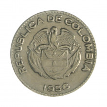 Km#212.2 10 Centavos  1956 MBC+ Colômbia  América  Cupro-Níquel 18.5(mm) 2.5(gr)