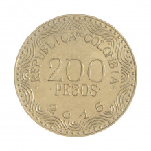 Km#297 200 Pesos 2016 MBC+ Colômbia  América  Latão com revestimento de níquel  22.4(mm) 4.61(gr)