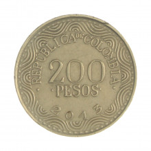 Km#297 200 Pesos 2013 MBC Colômbia  América  Latão com revestimento de níquel  22.4(mm) 4.61(gr)