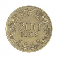 Km#297 200 Pesos 2012 MBC Colômbia  América  Latão com revestimento de níquel  22.4(mm) 4.61(gr)
