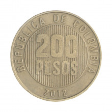 Km#287 200 Pesos 2012 MBC Colômbia  América  Latão com revestimento de níquel  24.4(mm) 7.08(gr)