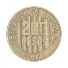 Km#287 200 Pesos 2009 MBC Colômbia  América  Latão com revestimento de níquel  24.4(mm) 7.08(gr)