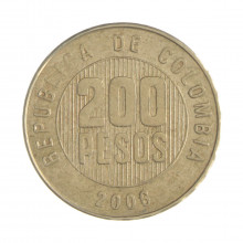 Km#287 200 Pesos 2006 MBC+ Colômbia  América  Latão com revestimento de níquel  24.4(mm) 7.08(gr)