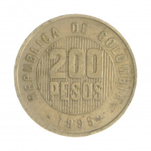 Km#287 200 Pesos 1995 MBC Colômbia  América  Latão com revestimento de níquel  24.4(mm) 7.08(gr)