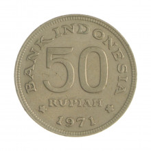 Km#35 50 Rupiah 1971 MBC Indonésia Ásia Cupro-Níquel 24(mm) 6.06(gr)